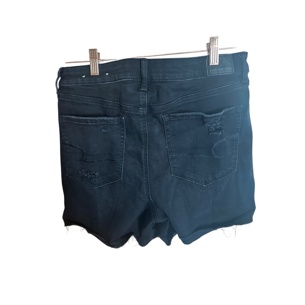 American Eagle Black Distressed High Waisted Button Fly Denim Shorts Womens 12 - Picture 2 of 9